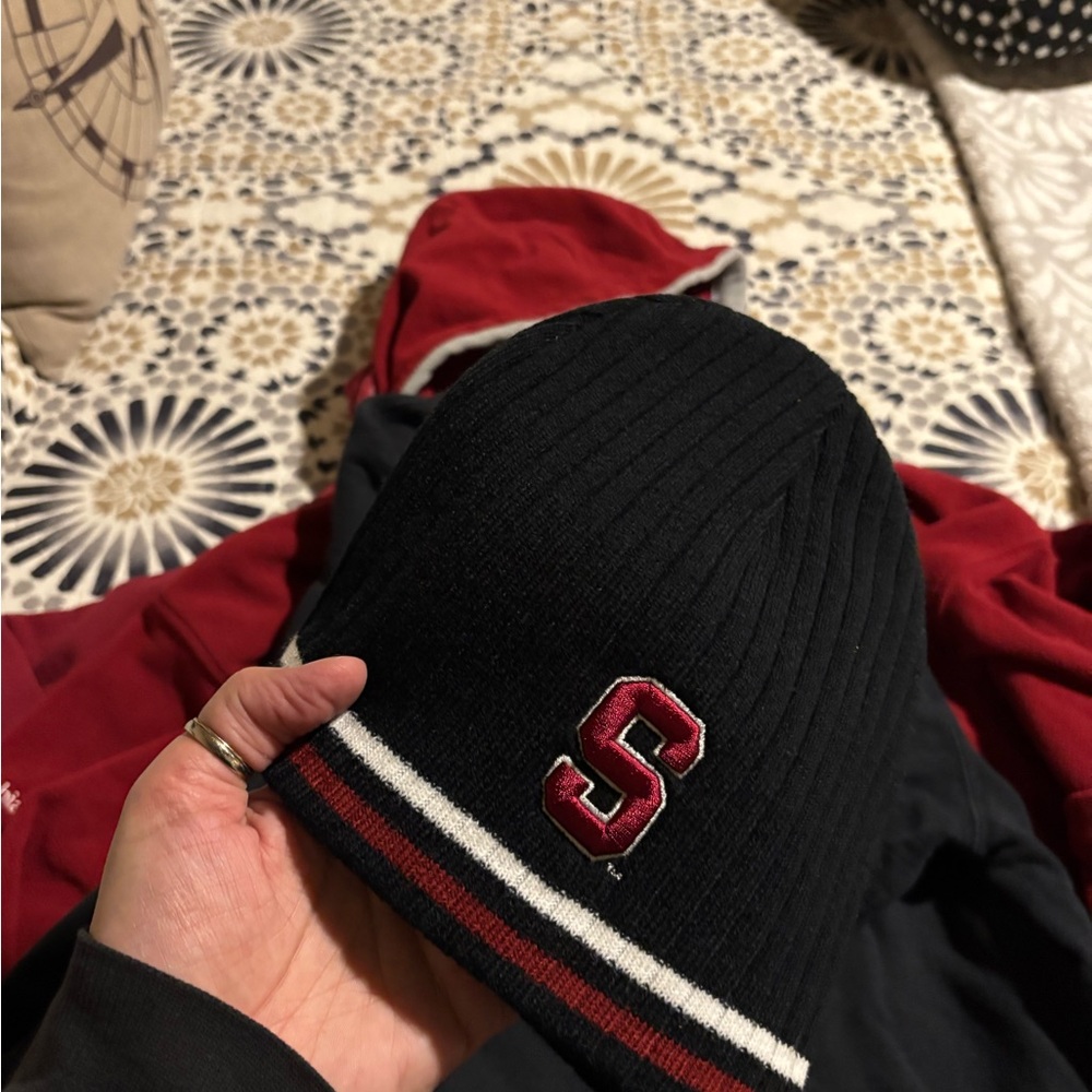 Stanford Black Beanie with Red 'S' Logo Unisex